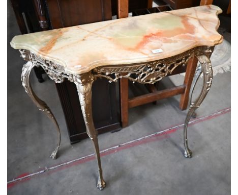 A console table with onyx top and brass base, 99 cm wide 