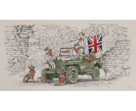 Roamcouch (Japanese, b.1976),'Freedom Fighters',giclée print with stencil spray, 2017, signed, inscribed 'UK' and numbered 6/