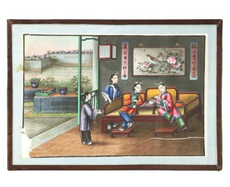A collection of eleven Chinese pith paper paintings, late 19th century, including butterflies, figures in official robes or j