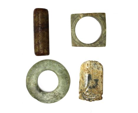 A Chinese jade cicada, possibly Han dynasty, 4.8cm long, a jade tube, Ming dynasty (1368-1644), in the archaic form, 5.5cm lo