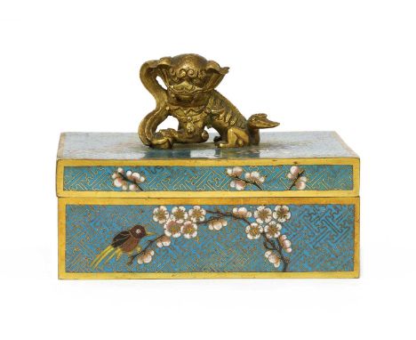 A Chinese cloisonné box and cover, 20th century, of rectangular form, each side enamelled with birds and flowers, the top wit