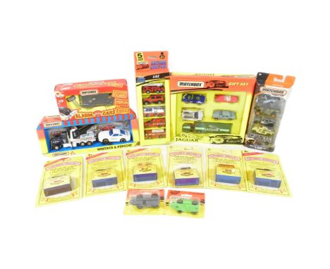 Diecast - a collection of vintage Matchbox diecast model cars to include multipacks, gift sets and carded reissues. Examples 