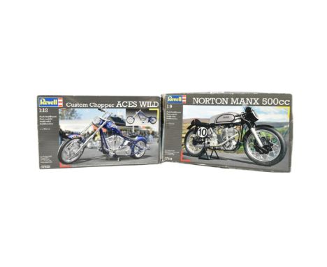 Model Kits - x2 original Revell made plastic model kits comprising 1/12 scale Custom Chopper Aces Wild and 1/9 scale Norton M