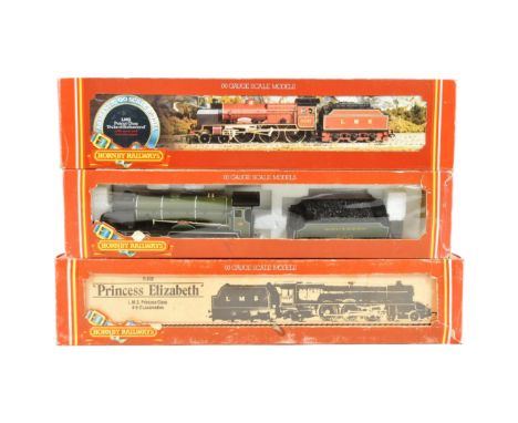 Three vintage Hornby OO gauge model railway trainset locomotive engines, comprising of; R.832 LMS 4-6-2 Loco 'Princess Elizab