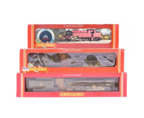 Three vintage Hornby OO gauge model railway trainset locomotive engines, comprising of; R055 LMS CLass 4P Loco 2-6-4 Tank, R3
