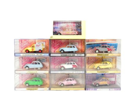 Diecast - a collection of 10 vintage Norev made 1/43 scale boxed diecast model Citroen cars. Boxed models still attached to i