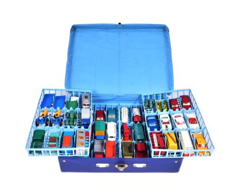 Diecast - a collection of vintage Lesney made Matchbox Series diecast model cars contained within an original vinyl carry cas