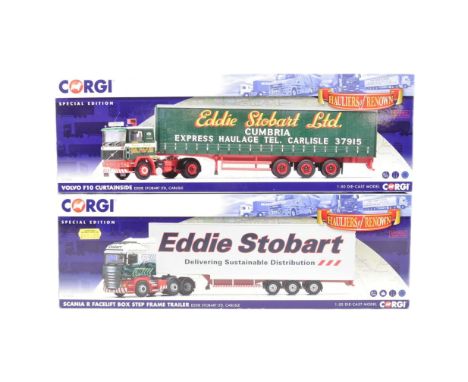 Diecast - x2 original Corgi Hauliers of Renown 1/50 scale boxed Eddie Stobart diecast model trucks / lorries comprising; CC13