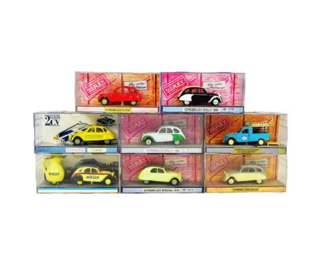 Diecast - a collection of x8 vintage Norev made 1/43 scale boxed diecast model Citroen cars. Boxed models still attached to i