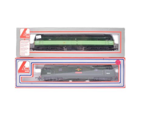 Two vintage Lima OO gauge model railway trainset locomotive diesel engines, comprising of: No. 205135 MWG D843 'Sharpshooter'