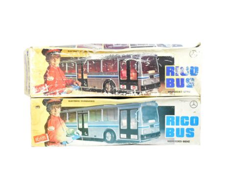 Two large Rico made (Spain) remote control model buses. Single deck Mercedes-Benz with interior seating and retractable sunro