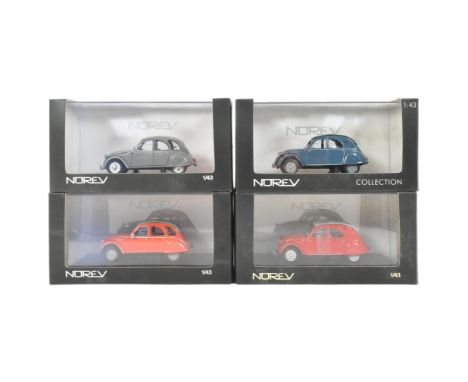 Diecast - a collection of x4 Norev mode 1/43 scale diecast model Citroen car models comprising 2CV AZLP, 2CV6 1975 and 2CV6 S