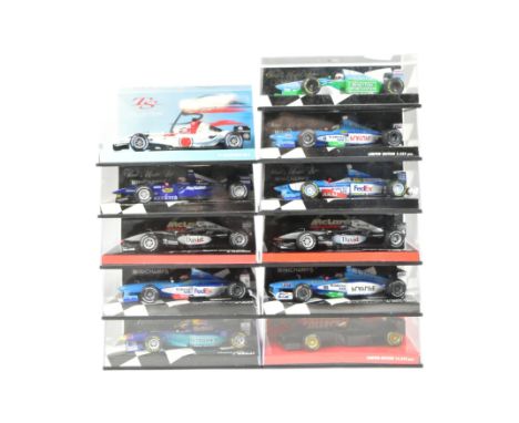 Diecast - a collection of Minichamps 1/43 scale diecast Formula One racing cars to include; Benetton Playlife B199 A. Wurz, M