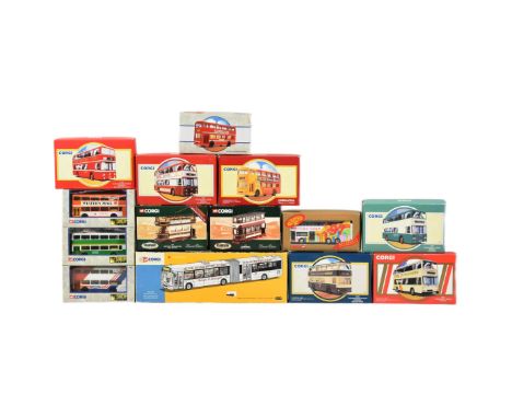 Diecast - a collection of Corgi diecast model buses to include; Wright Solar Fusion Doig's of Glasgow, Cardiff Metrobus, York