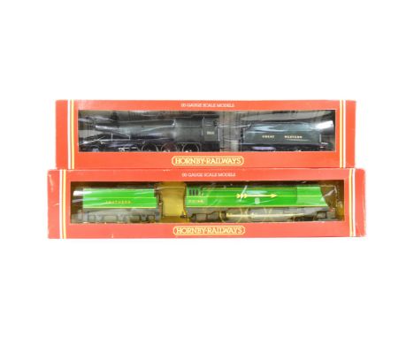 Two vintage Hornby OO gauge model railway trainset locomotive engines. Comprising of; R532 GWR 2-8-0 loco 2800 Class, and R86
