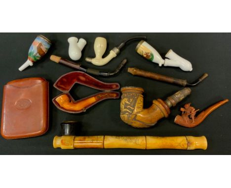 Smoking Interest - a meerschaum pipe, as a hoofed foot, cased;  others Dwarf at an Anvil;  R A N No 2, Bavarian pottery,  car