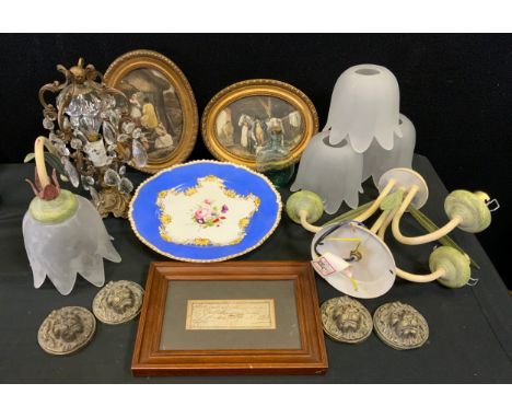 A Daniels shaped circular plate, c.1840;  a  gilt metal side light;  other light fittings;  four lion mask bosses;  two porce
