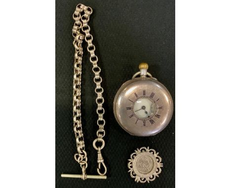 A Late Victorian silver half hunter pocket watch, white dial, bold Arabic numerals, button wind movement, Birmingham 1899, g 