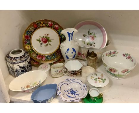 A pair of Copeland Spode cabinet plates, painted with flowers, banded border with colourful flowers, 23cm diam, printed marks