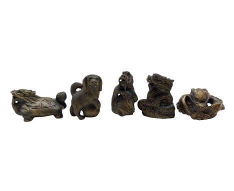 Five netsuke, modelled as mythical creatures