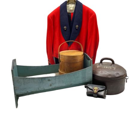 Early 20th century Military tin hat box, Royal Engineers leather case, Royal Engineers dress tunic with waistcoat and trouser