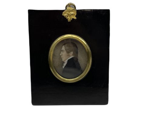 Early 19th century miniature oval portrait on ivory, head and shoulders of a gentleman, inscribed verso 'Taken July 1818 aged