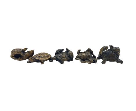 Five netsuke, modelled as turtles