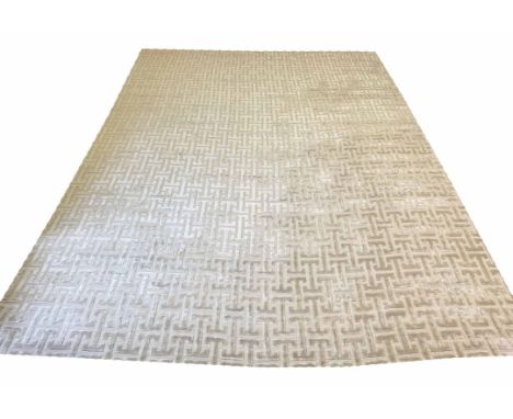 CONTEMPORARY ART DECO DESIGN SILK CARPET, 400cm x 300cm, geometric silver field.