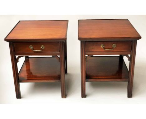 LAMP TABLES, a pair, George III design mahogany each with frieze drawer and undertier, 50cm x 44cm x 53cm H. (2)