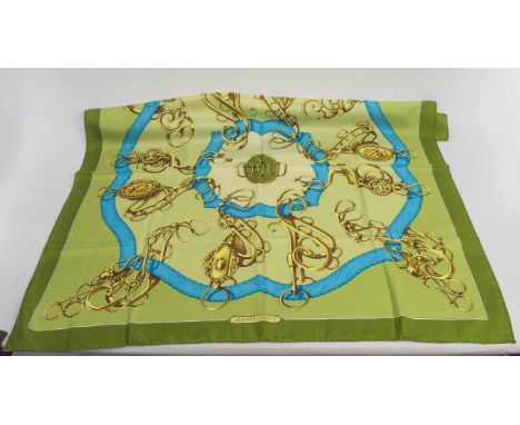 HERMÈS SCARF, 'Profile selviere', equaestrian design by M. Guillemot, vintage, silk, hand rolled, 90cm x 90cm. 
