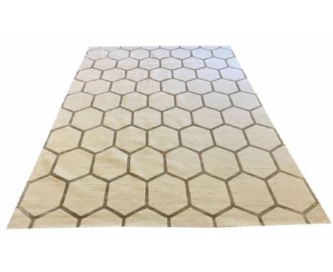 JACARANDA CONTEMPORARY CARPET, 350cm x 250cm, 'Honeycomb Taupe' wool and silk.