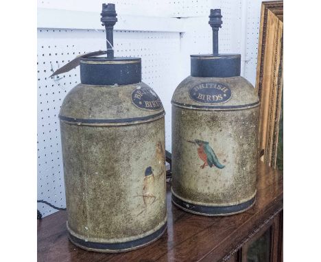 TOLEWARE TABLE LAMPS, a pair, vintage converted tea caddies, 45cm H. (2)
