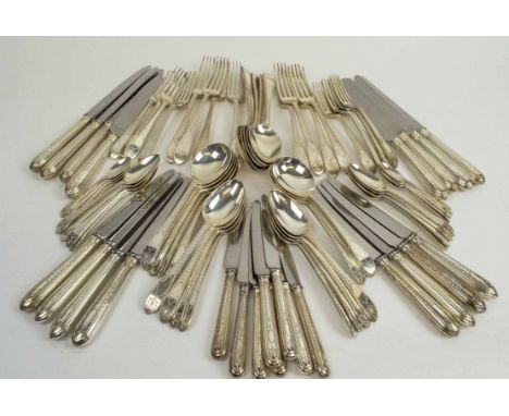 SILVER CUTLERY SET, (78 pieces) bright cut decoration, comprising table knives, forks, dessert, soup, tea, coffee and serving