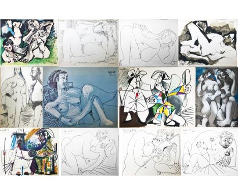 AFTER PABLO PICASSO 'The Kiss at Avignon', 1972, complete portfolio of 12 lithographs, 7 in colours, text by Jean Vilar dated