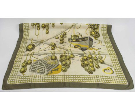 HERMÈS SCARF, 'Les raisins de la mer', by P Péron, vintage, silk, hand rolled, 90cm x 90cm. 