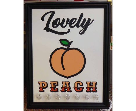 LOVELY PEACH BY BEE RICH, framed light up artwork, 122cm x 95cm.