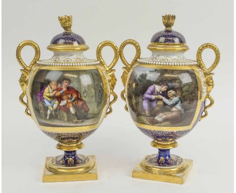 BARR, FLIGHT AND BARR PORCELAIN URNS, a pair, Royal Porcelain Works, Worcester, one depicting 'King John', the other scene fr