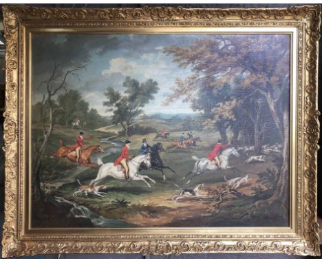 EUGENE LELIEPVRE (1908-2013) 'Hunting Scene', oil on canvas, signed label verso, 58cm x 80cm, framed.