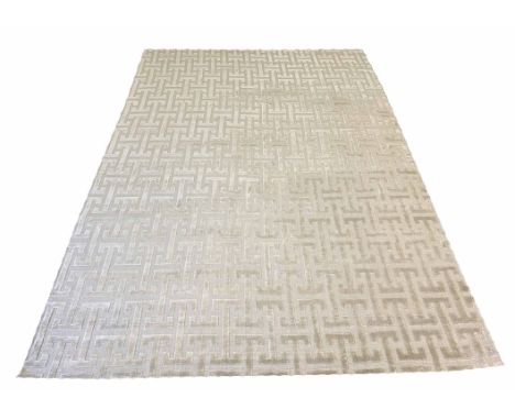 CONTEMPORARY ART DECO DESIGN SILK CARPET, 300cm x 200cm, geometric silver field.