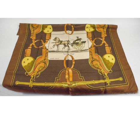 HERMÈS SCARF, 'Carrick à pompe', by Ledoux, vintage, silk, hand rolled, 90cm x 90cm. 