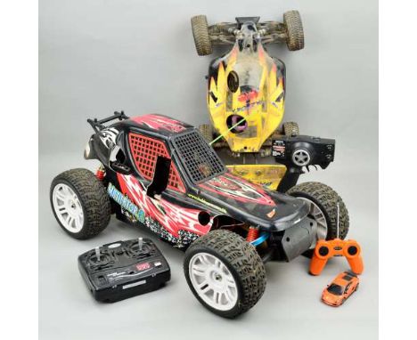 A PETROL DRIVEN RADIO CONTROL BUGGY, possibly HCL, 23cc pull-start Hobby Pro Engine, Walbro carb, two wheel drive chassis, pl