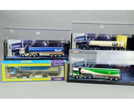 FOUR BOXED CORGI CLASSICS MODERN TRUCKS FUEL TANKERS, 1:50 scale, E.R.F. E.C. Gulf, No.75101 and BP, No.75103, Leyland Daf 85