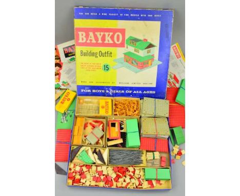 A BOXED BAYKO BUILDING OUTFIT, No.15, contents not checked, but complete with two copies of the instructions for Outfit Nos.1