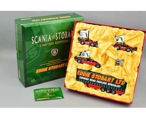 A BOXED CORGI CLASSICS SCANIA @ STOBART LIMITED EDITION GIFT SET, No.CC99155, complete with limited edition certificate, No.1
