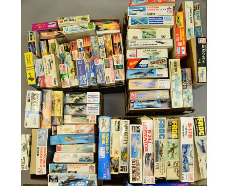 A COLLECTION OF MODEL AIRCRAFT KITS, from various manufacturers including Hasgewa, Heller Humbrol and Tamiya, contained in fo