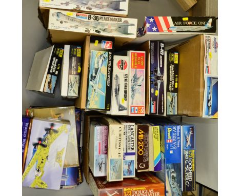 A COLLECTION OF LARGE MODEL AIRCRAFT KITS, from various manufacturers including Revell, Airfix and Heller, contained in a box