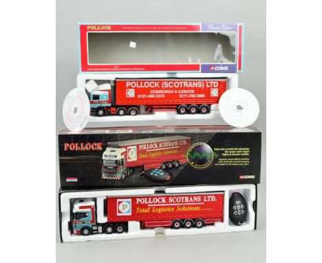 A BOXED CORGI CLASSICS SCANIA TOPLINE AND CURTAINSIDE TRAILER POLLOCK SCOTRANS SIGHT AND SOUND MODEL, No.CC12931, not tested,