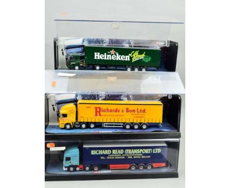 THREE BOXED CORGI CLASSICS MODERN TRUCKS CURTAINSIDE TRAILERS, 1:50 scale, E.R.F. EC Richard Read, No.75203, Jack Richards, N