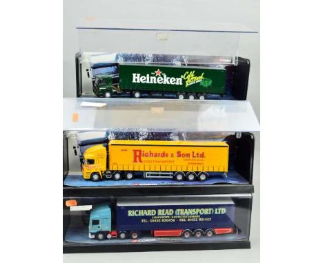 THREE BOXED CORGI CLASSICS MODERN TRUCKS CURTAINSIDE TRAILERS, 1:50 scale, E.R.F. EC Richard Read, No.75203, Jack Richards, N