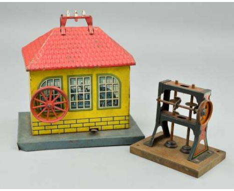 A KARL BUB LITHOGRAPHED TINPLATE POWER-HOUSE, electric motor not tested, marked K B Made in Bavaria, grey base, yellow walls 